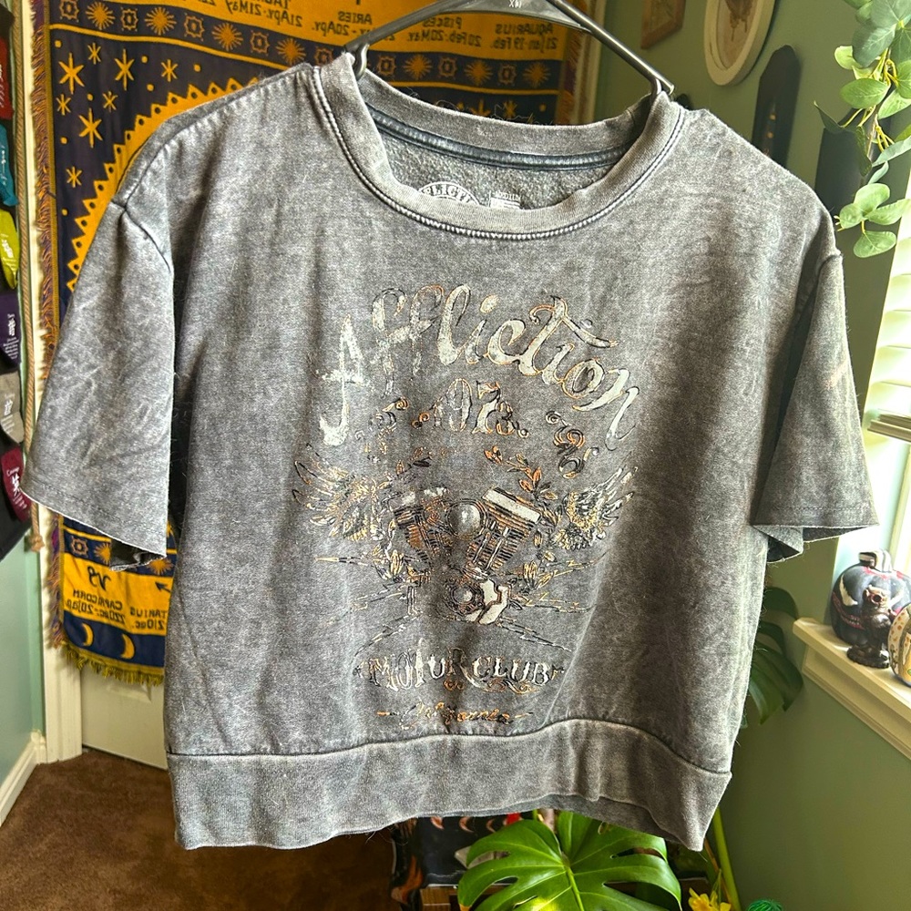 Affliction Distressed Cropped T-Shirt